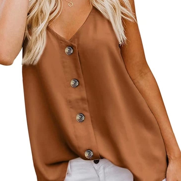 Blencot - Women's Buttondown V Neck Strappy Pumpkin Color Blouse, Size XL - Picture 1 of 6